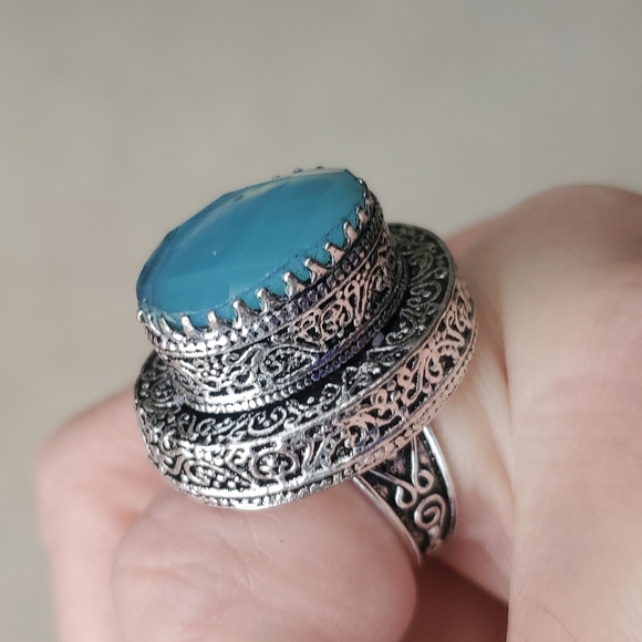 New Huge Faceted Chalcedony 925 Silver Statement Ring. - Picture 5 of 16